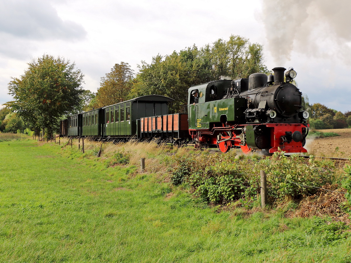 101 Schwarzbach der Selfkantbahn hier kurz vor dem Bahnhof Gillrath am 10. Oktober 2020.