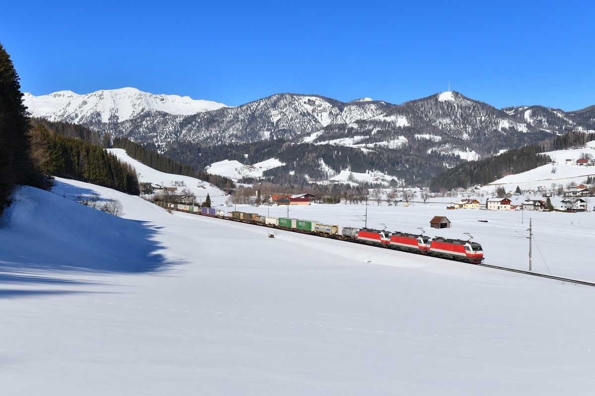 1014 004 + 1014 003 + 1014 010 mit TEC 96816 am 17.02.2019 bei Spital am Pyhrn. 
