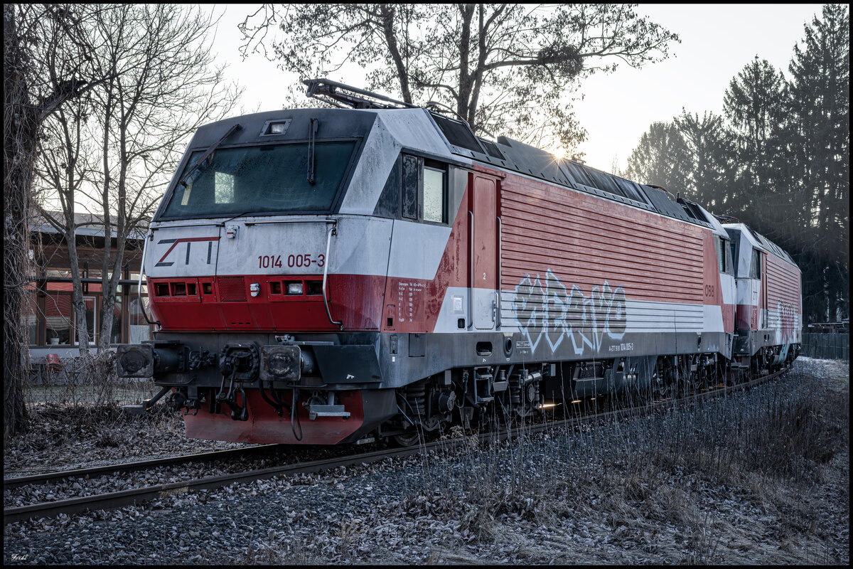 1014.05 und 1014.16 von ZTT warten im Bahnhof Kalsdorf auf Ihren nächsten Frühling . 20.Februar 2025 