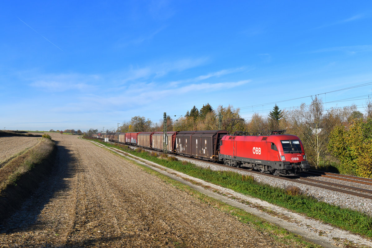 1016 008 mit GAG 47123 am 31.10.2018 bei Langenisarhofen. 