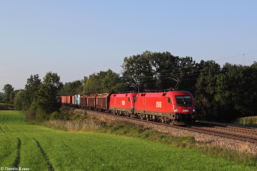 1016 022 + 1016 006 mit Güterzug am 16.09.2014 bei Hilperting.