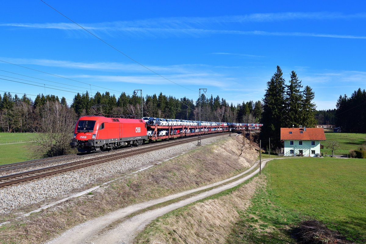 1016 031 mit einem Güterzug am 16.03.2020 bei Ufering.