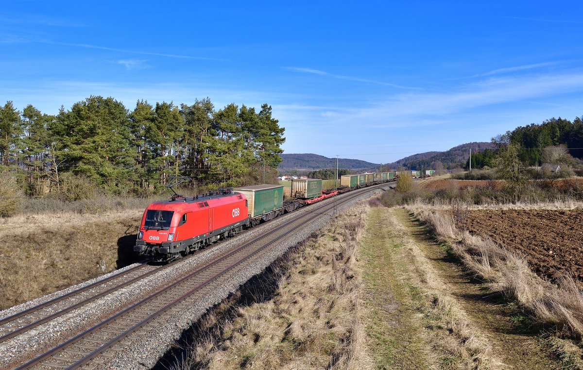 1016 043 mit dem Wenzel-KLV am 20.02.2021 bei Kerschhofen.