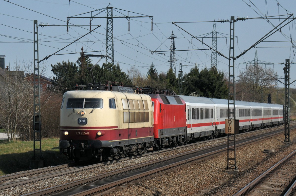 103 235 & 120 140 am 30.03.14 mit IC 2206 nach Nürnberg in München-Langwied