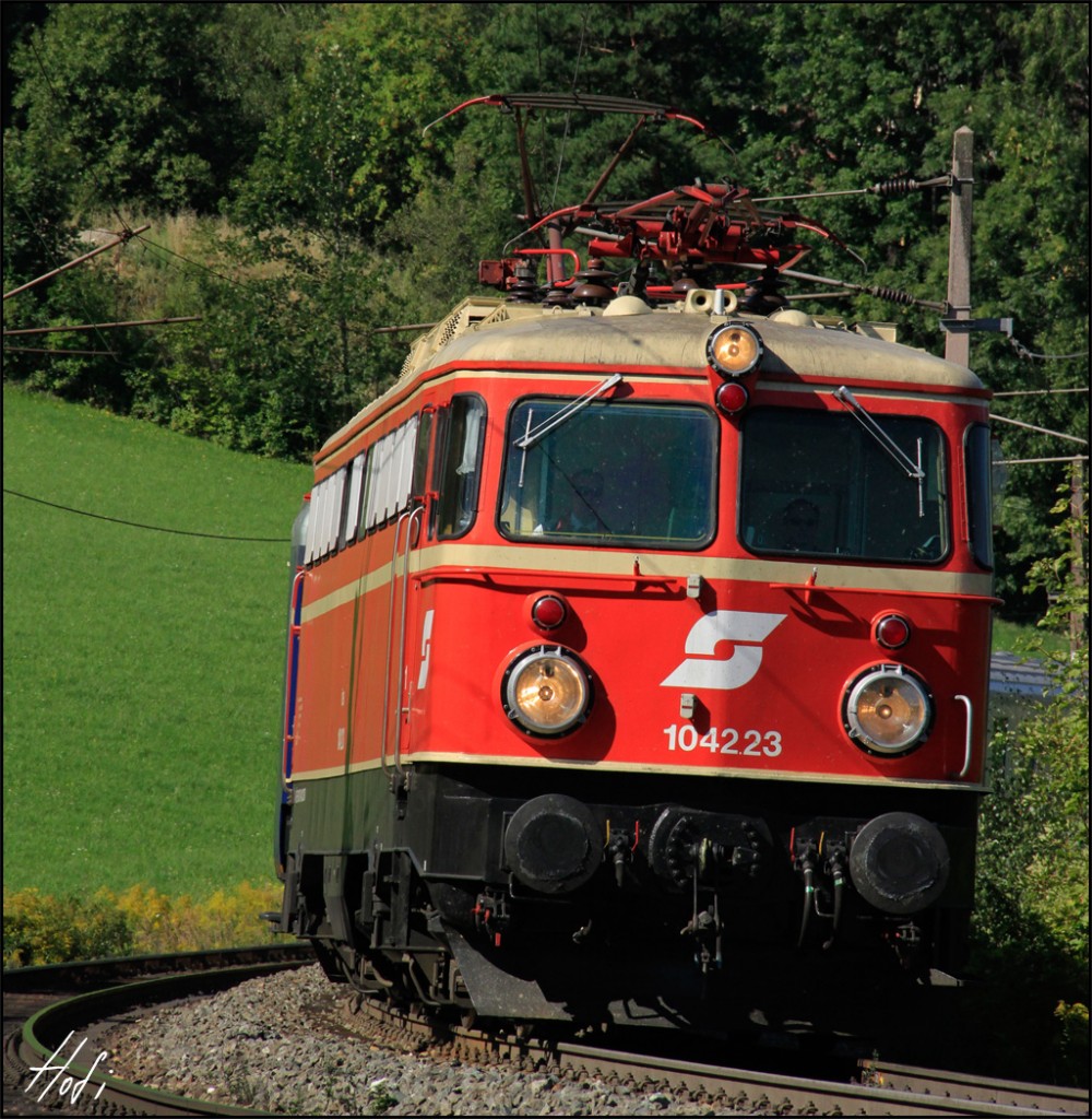1042.23 mit Sonderzug 14795 am 07.09.13 kurz vor dem Bhf. Eichberg.