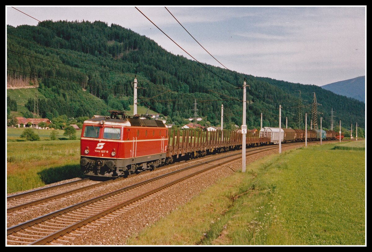 1044 107 mit Güterzug bei Traboch am 3.06.2002.