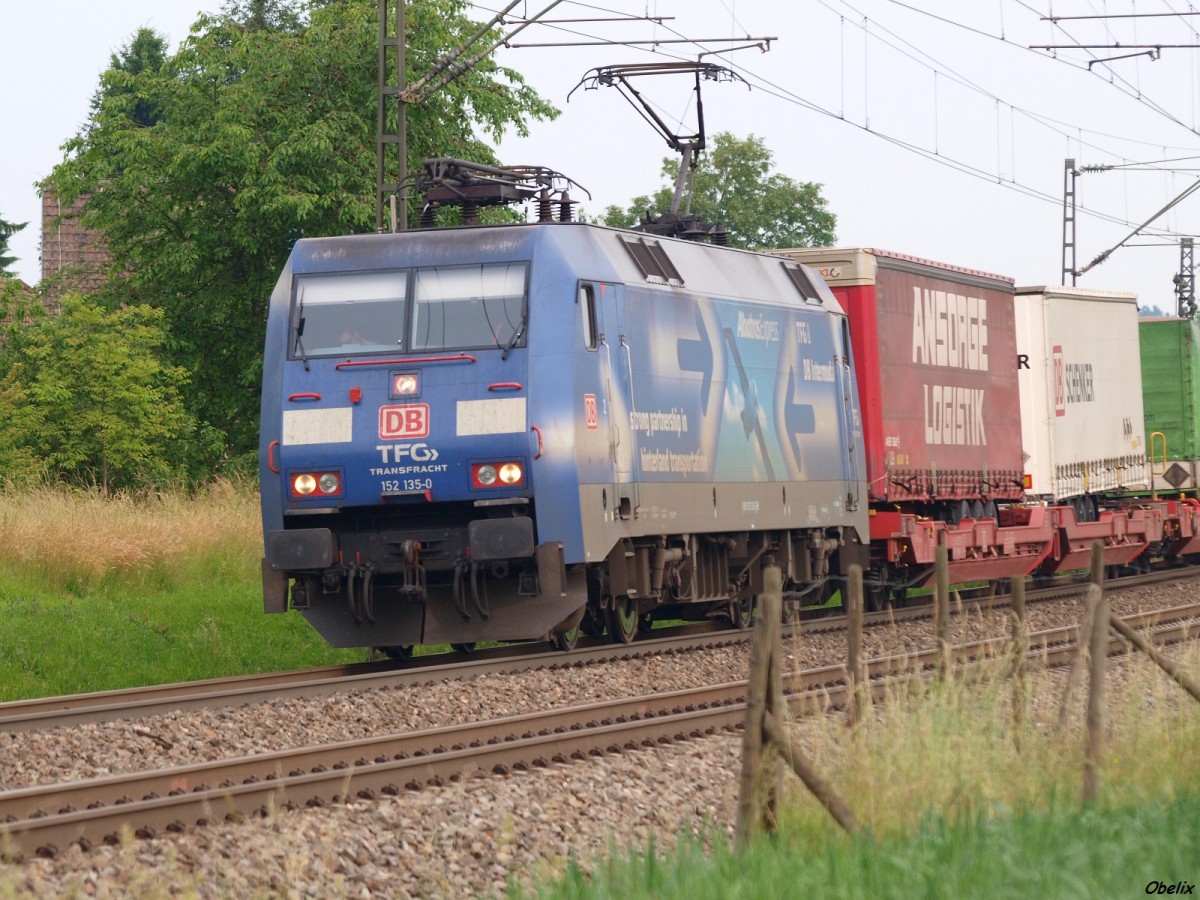 10.6.2014 185 135-0 Albatros Farbkleid Gemischter Güterzug vor Kollmarsreute (Zusammenarbeit mit Obelix) 