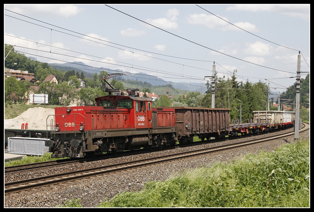 1063 008 mit Güterzug bei Kapfenberg am 12.06.2019.