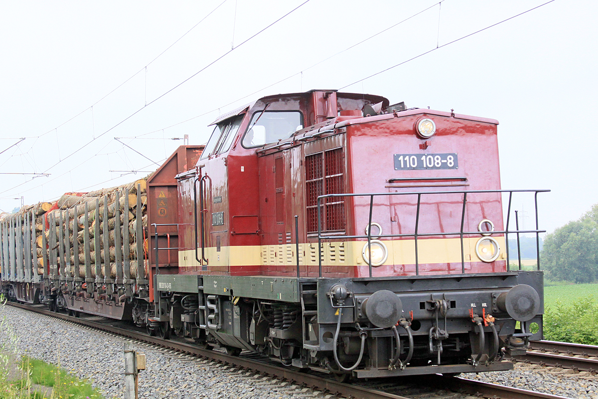 110 108-8(NVR-Nummer 98803201110-4D-HBT)mit Sturmholz am 12.07.2019 nördlich von Salzderhelden am Bü 75,1 in Richtung Kreiensen