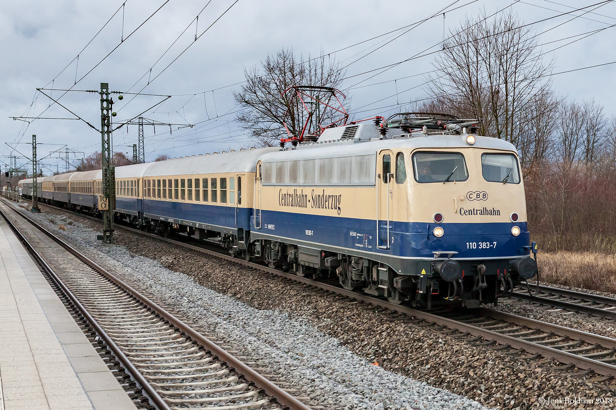 110 383 zieht den CB13427 von Frankfurt nach Kufstein. Langwied 03.01.2018