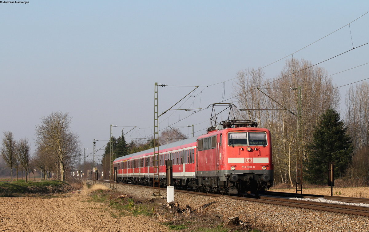 111 060-0 mit der RB 17031 (Offenburg-Basel Bad Bf) bei Riegel 17.3.16