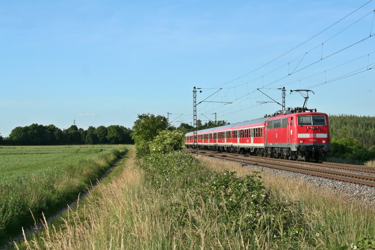 111 064 mit der RB 26584 von Schliengen nach Offenburg am Abend des 05.06.14 sdlich von Buggingen.