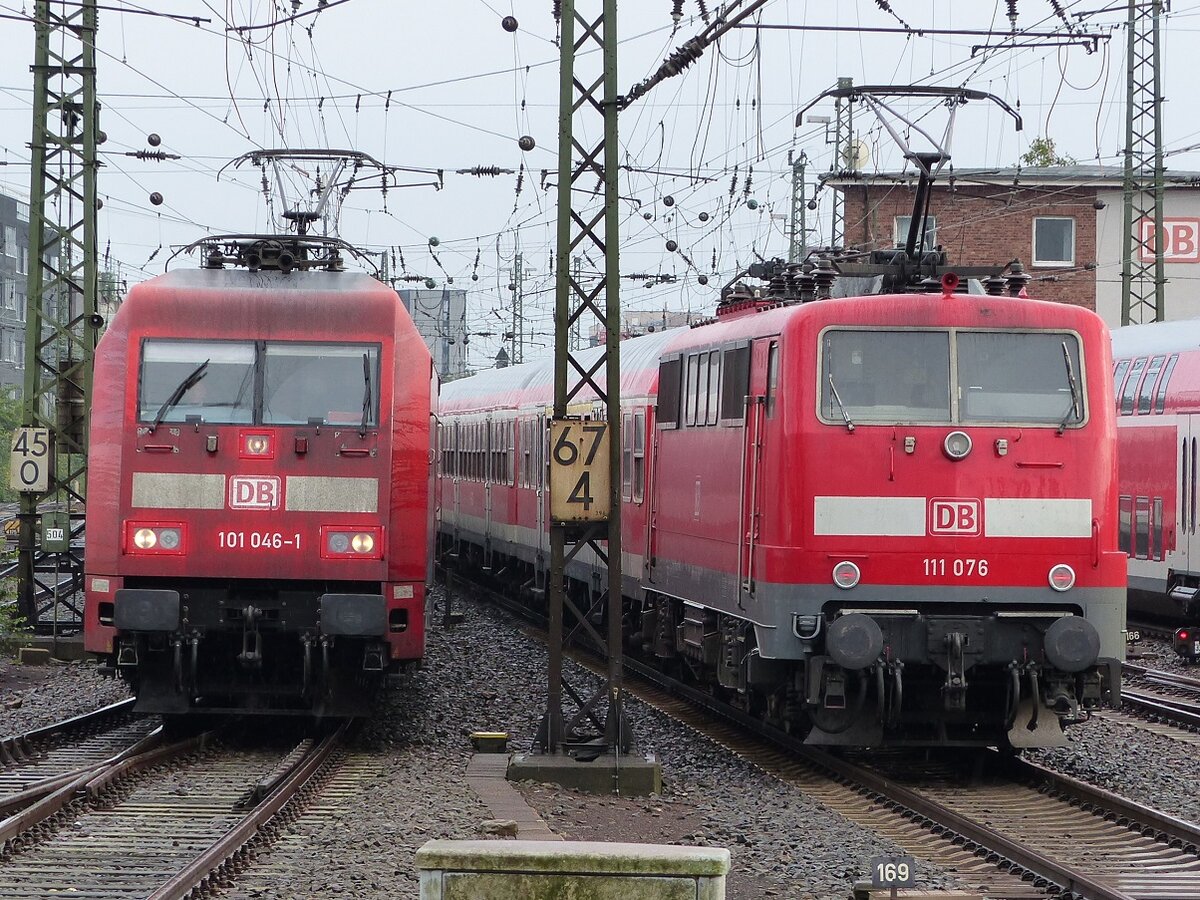 111 076 auf Rangierfahrt und 101 046 mit IC in Münster, 15.08.14