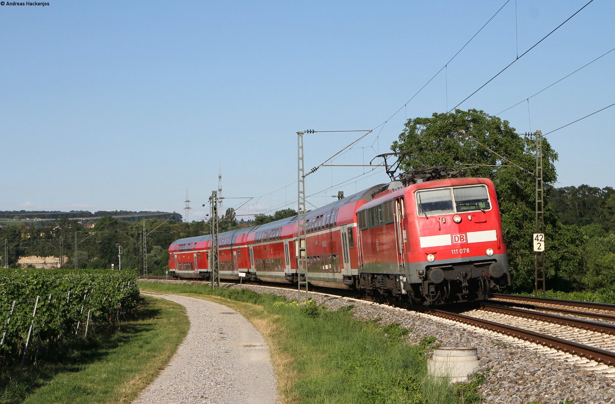 111 078-2 mit dem RE 19069 (Würzburg Hbf-Stuttgart Hbf) bei Lauffen 18.7.18