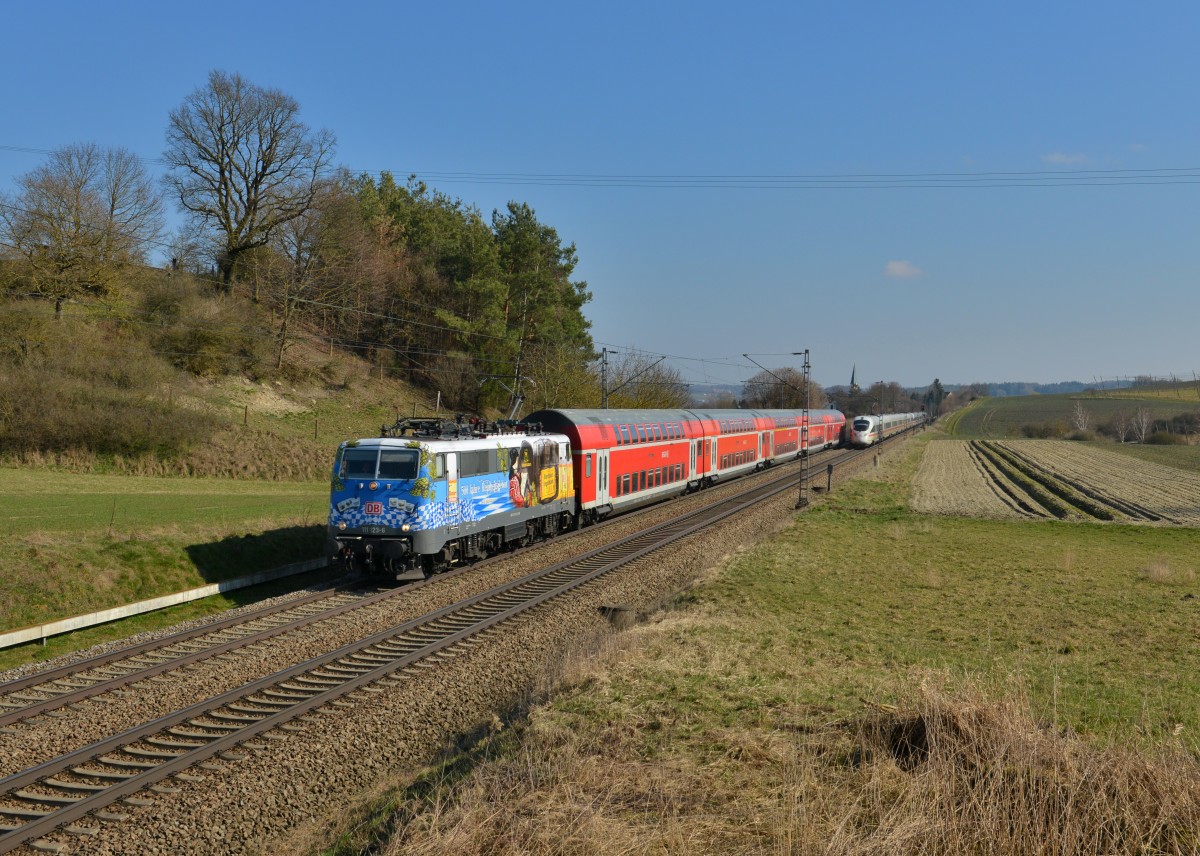 111 123 mit einer RB am 14.03.2016 bei Fahlenbach. 