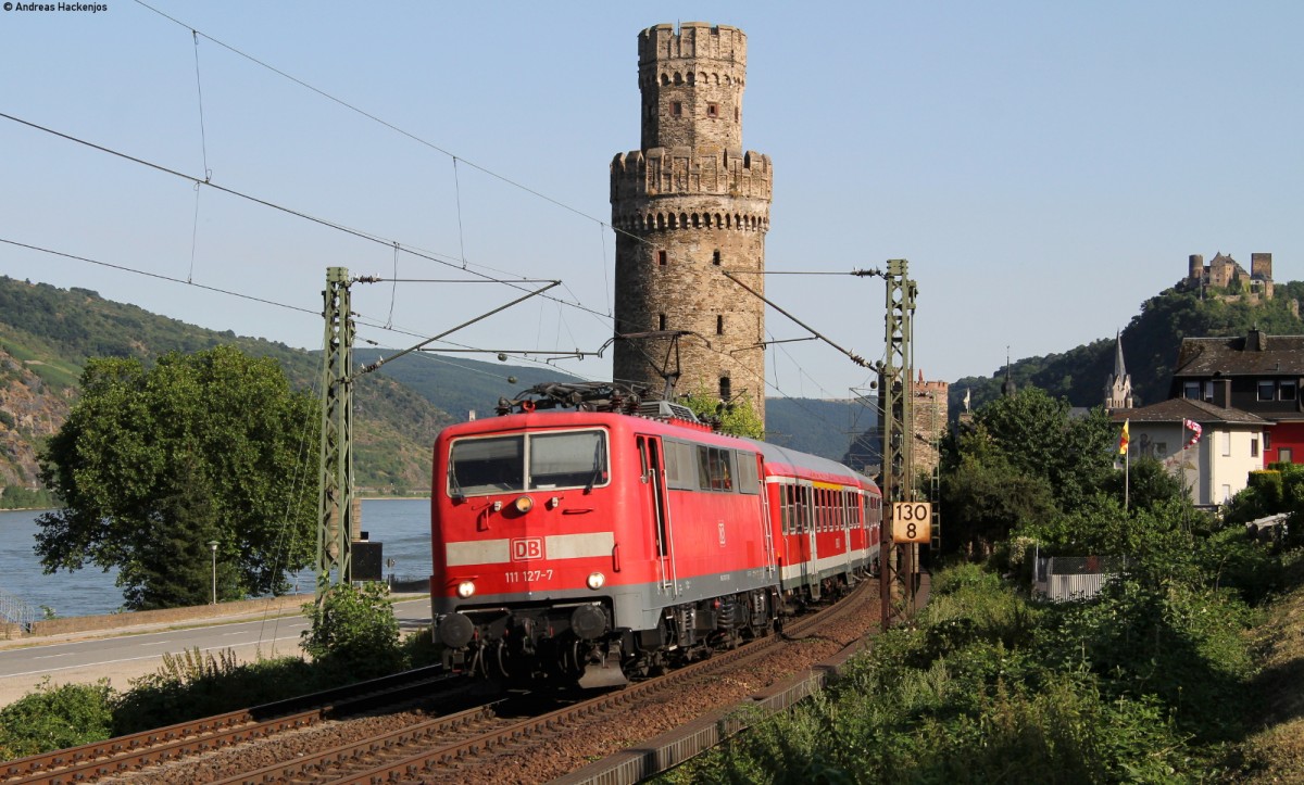 111 127-7 mit dem RE 12190 (Frankfurt(Main)Hbf-Koblenz Hbf) bei Oberwesel 2.8.13