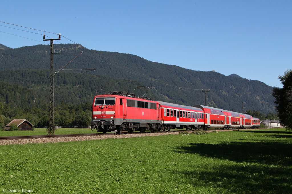 111 130 mit RB 59509 am 04.09.2013 bei Garmisch-Partenkirchen.