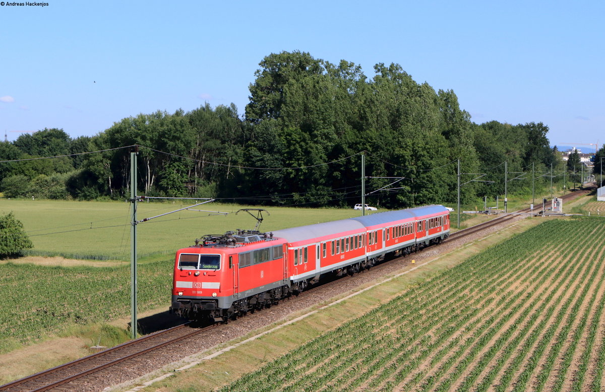 111 189-7 mit dem RE 38959 (Ludwigshafen(Rh)Hbf-Freudenstadt Hbf) bei Rastatt 31.5.20