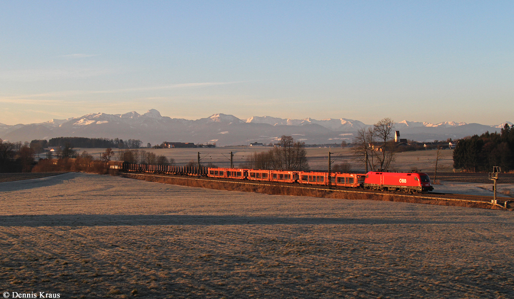 1116 038 mit Güterzug am 10.03.2015 in Haus bei Ostermünchen.