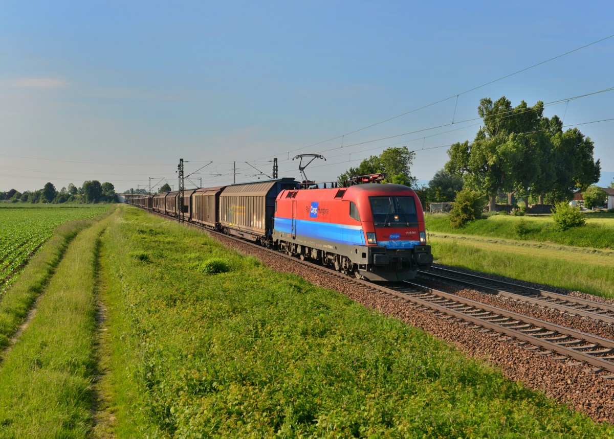 1116 041 mit einem Güterzug am 28.05.2015 bei Plattling. 