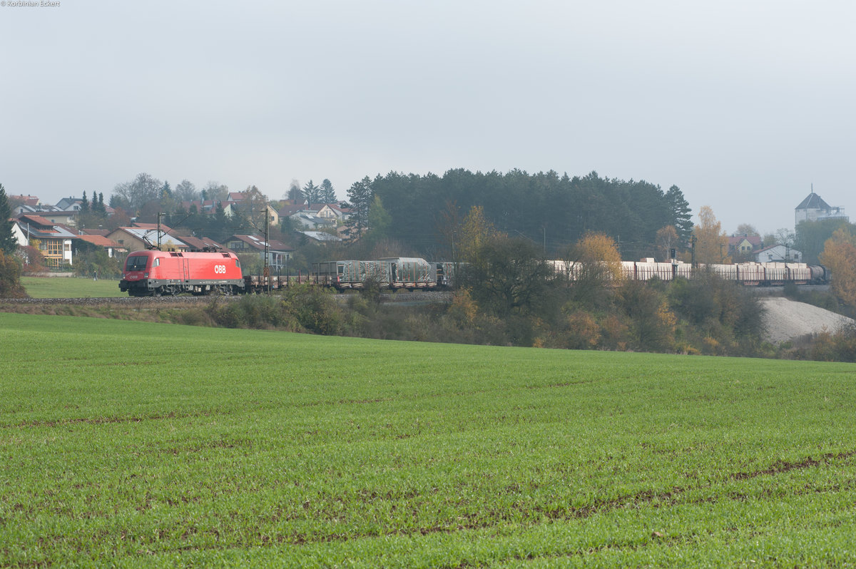 1116 056  Mohlibert  mit einem gemischten Güterzug bei Laaber Richtung Nürnberg, 04.11.2016