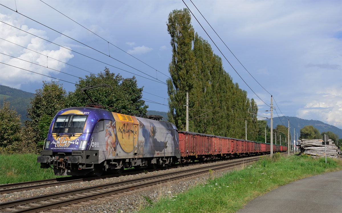 1116 077  Michelangelo/Galileo  mit einen Güterzug von Sopron Ri. Kärnten, Niklasdorf, 20.09.2014