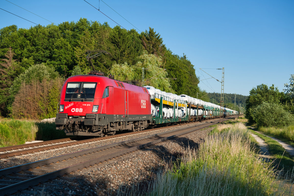 1116 078 mit dem DGS 47162 (Györ - Bremen Rbf) bei Postbauer-Heng, 04.07.2019