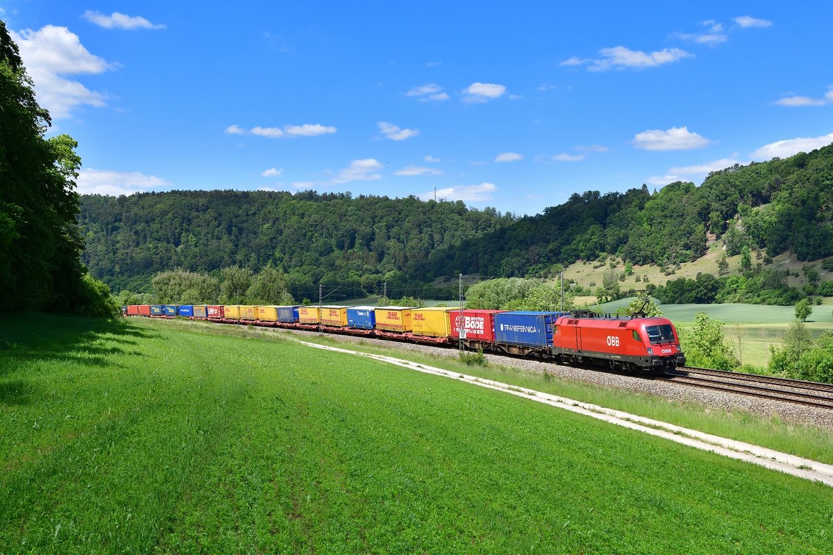 1116 092 mit einem KLV am 01.06.2020 bei Obereichstätt.