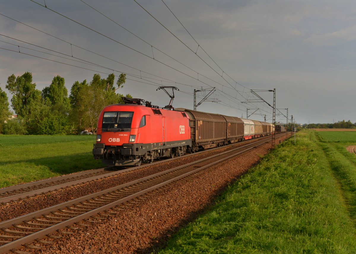 1116 093 mit einem Güterzug am 24.04.2014 bei Plattling.