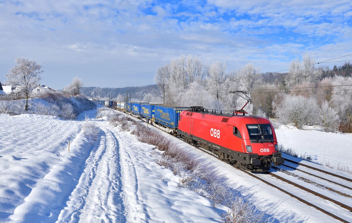 1116 095 mit einem KLV am 21.01.2021 bei Seestetten.