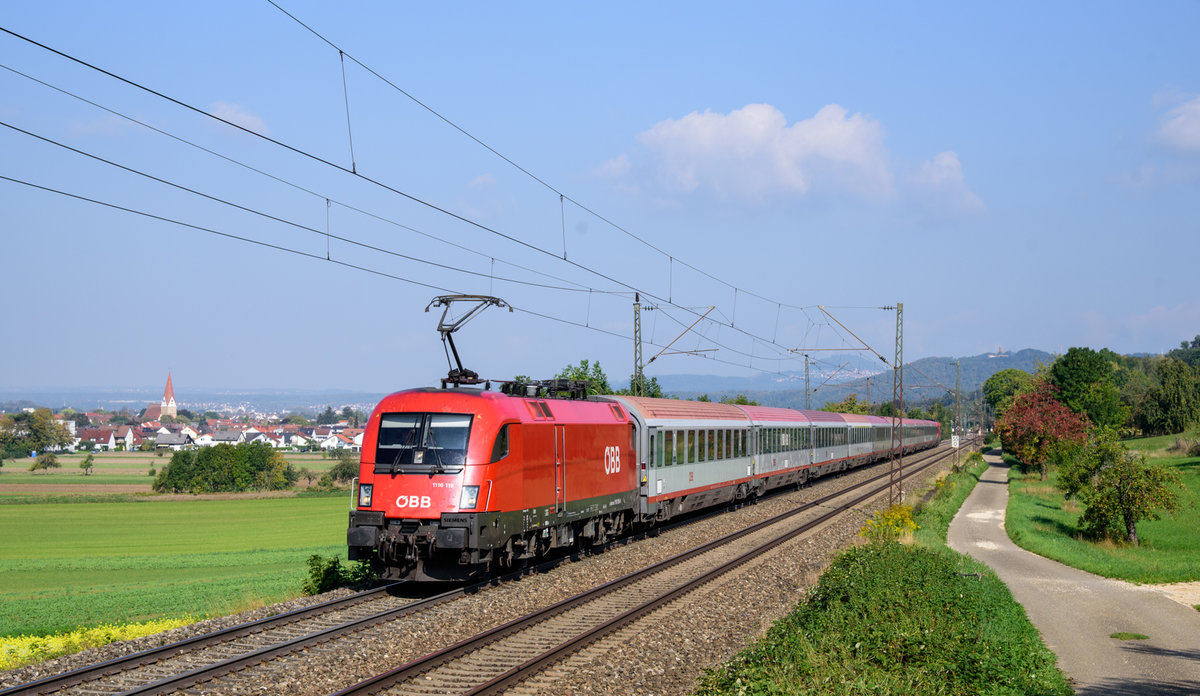 1116 119 mit EC 113 nach Klagenfurt.Am Zugschluß ist die 1116 076.(Kuchen(Fils) 15.9.2018).