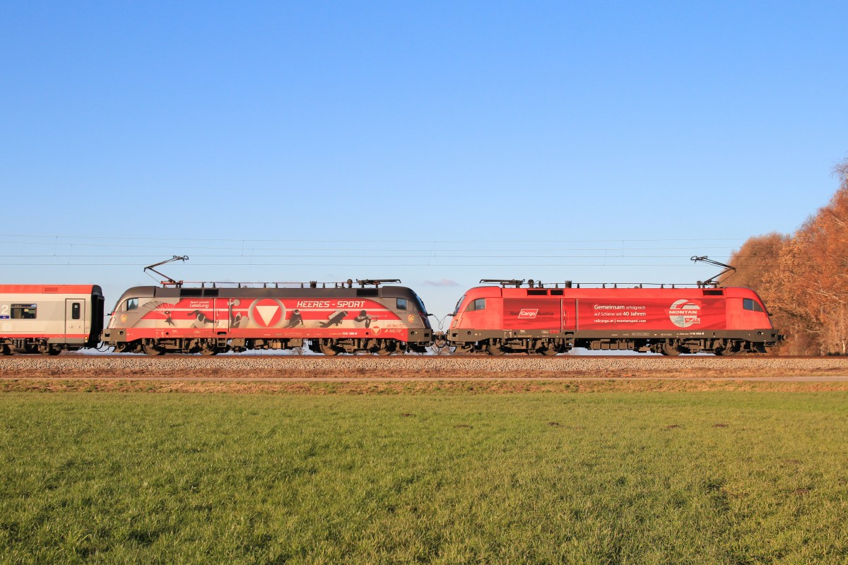 1116 143  RCA Montan Sped  und 1116 138  Heeres-Sport  mit dem OIC 867 am 1. Dezember 2013 bei Übersee.