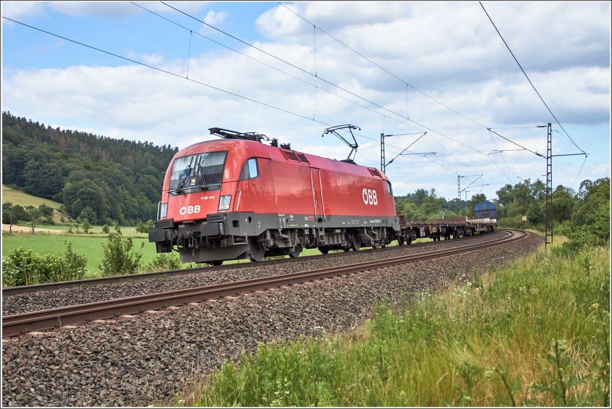 1116 150-4 ist am 03.07.2019 in Richtung Fulda bei Hermannspiegel unterwegs.