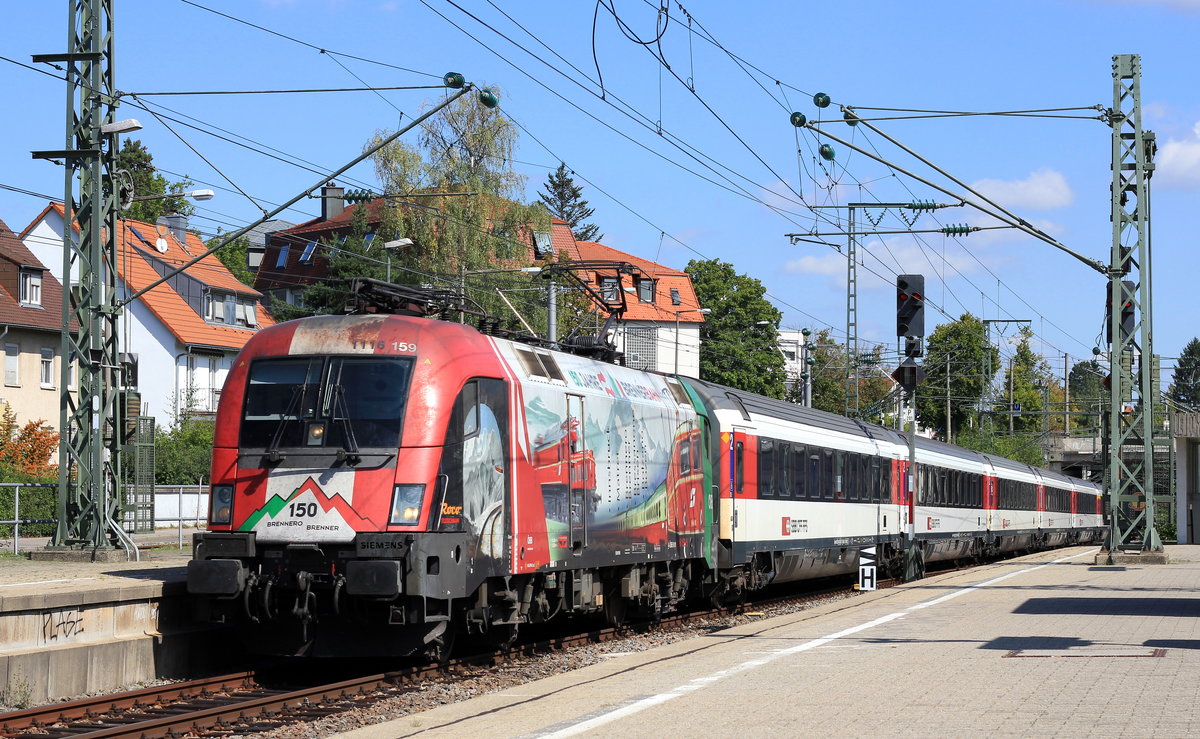 1116 159  150 Jahre Brenner  mit IC Stuttgart-Zürich am 07.09.2020 in Stuttgart-Vaihingen. 