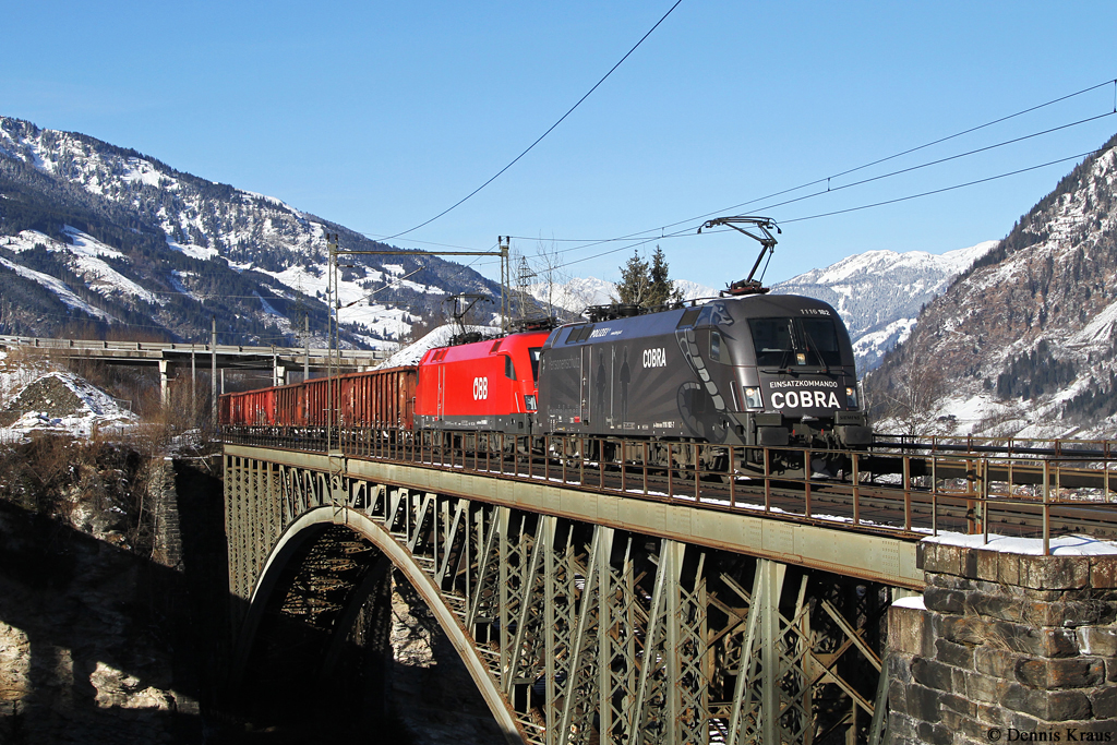 1116 182 + 1116 066 mit Güterzug am 31.01.2015 bei Angertal.