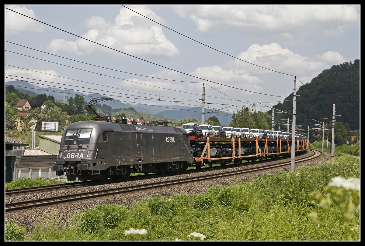 1116 182 (Cobra) mit Güterzug bei Kapfenerg am 12.06.2019.