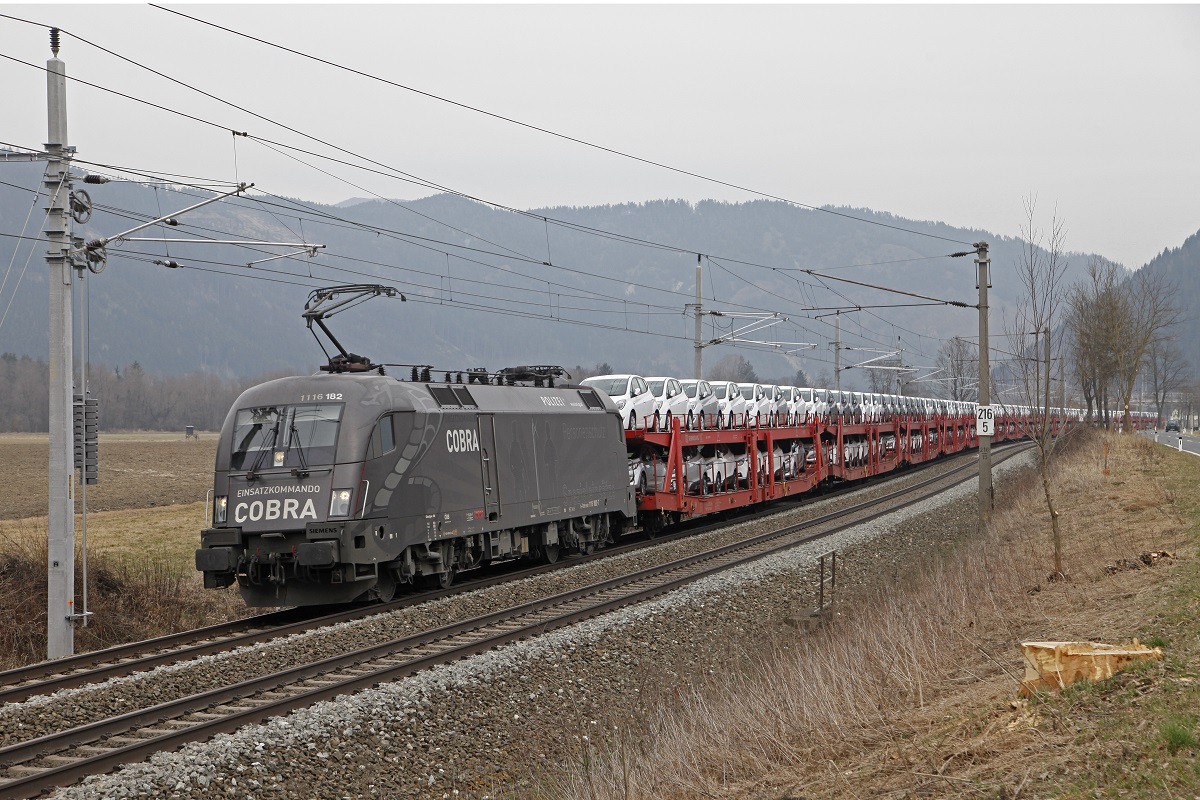 1116 182 (Cobra) mit Güterzug bei Fentsch St.Lorenzen am 25.03.2015.