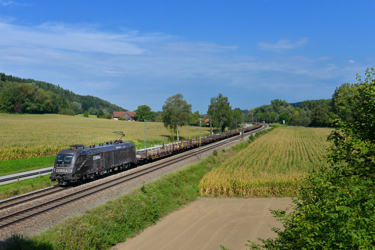 1116 182 mit einem Güterzug am 31.08.2017 bei Einöd. 