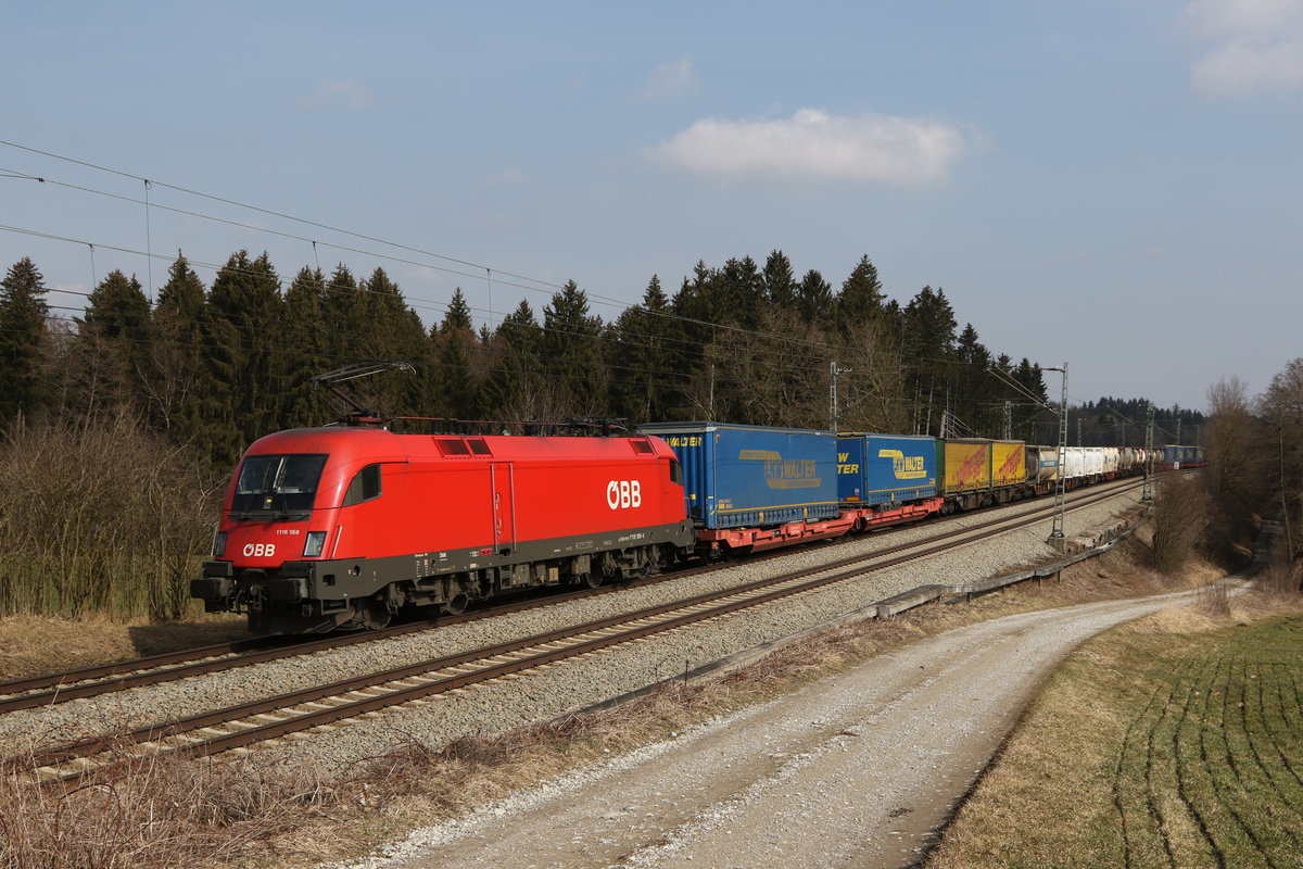 1116 188 mit einem  KLV  aus Salzburg kommend am 9. März 2021 bei Grabenstätt im Chiemgau.