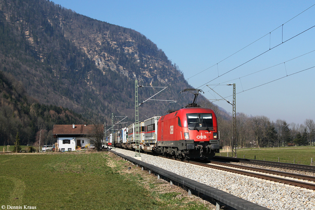 1116 192 mit einem KLV Zug am 13.03.2014 bei Niederaudorf.