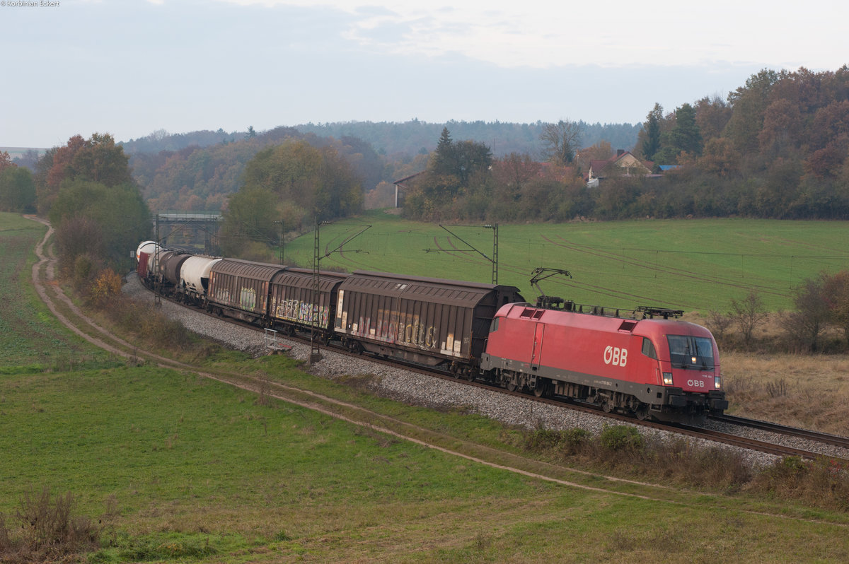 1116 194 mit einem gemischten Güterzug bei Edlhausen Richtung Regensburg Hbf, 04.11.2016