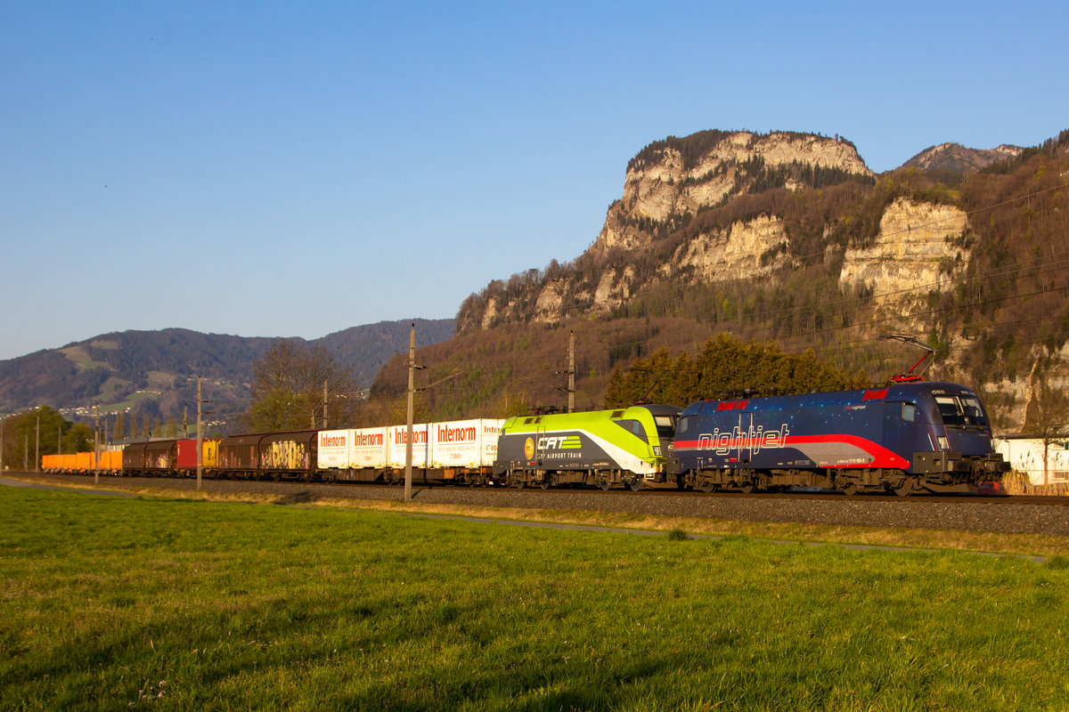 1116-195-9 und 1016-014-3 zwischen Dornbirn und Hohenems.  CAT  und  Nightjet . 10.4.20