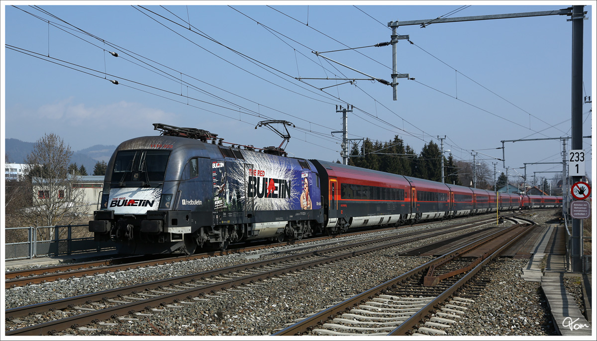 1116 222 Red Bulletin zieht den railjet RJ 533 von Wien Hbf nach Villach. 
Zeltweg 21_03_2016