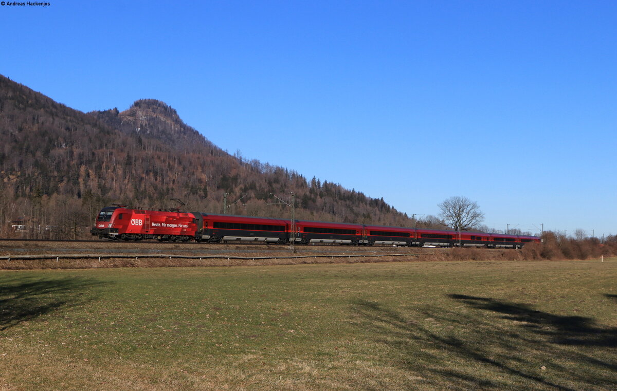 1116 225  Heute. Für morgen. Für uns.  mit dem RJX 660 (Wien Hbf – Bregenz) bei Kirstein 12.2.22