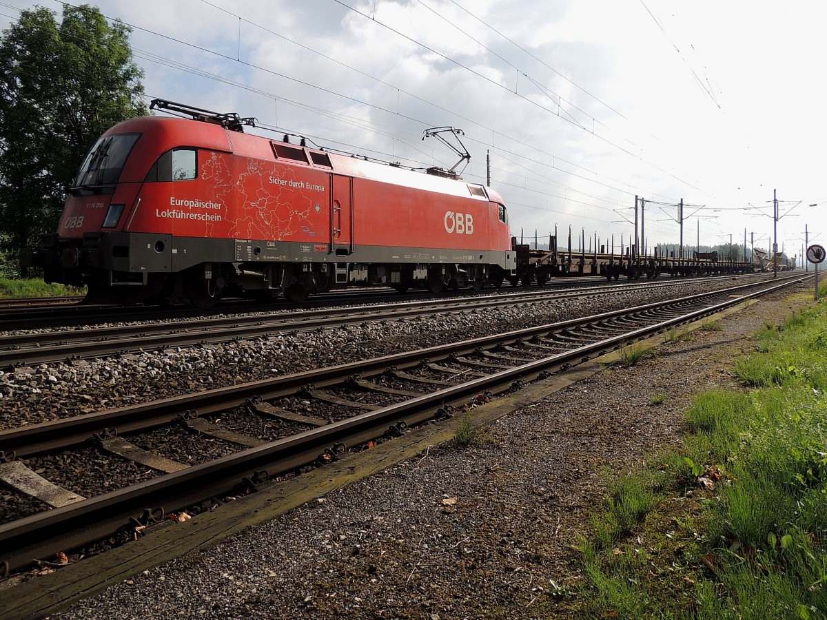 1116 260-1  Europäischer Lokführerschein  mit Gleisbauzug durch Redl-Zipf; 150908