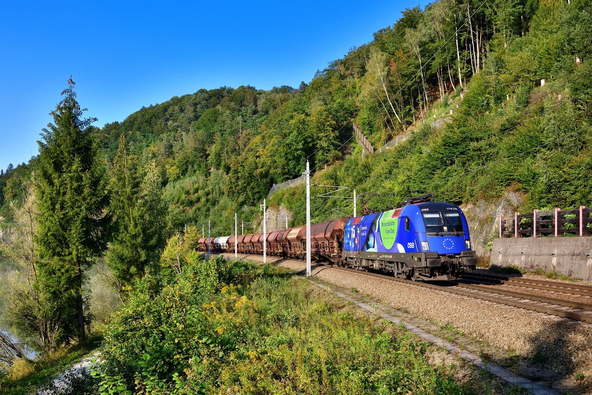 1116 276 mit einem Güterzug am 12.09.2020 bei Ingling.