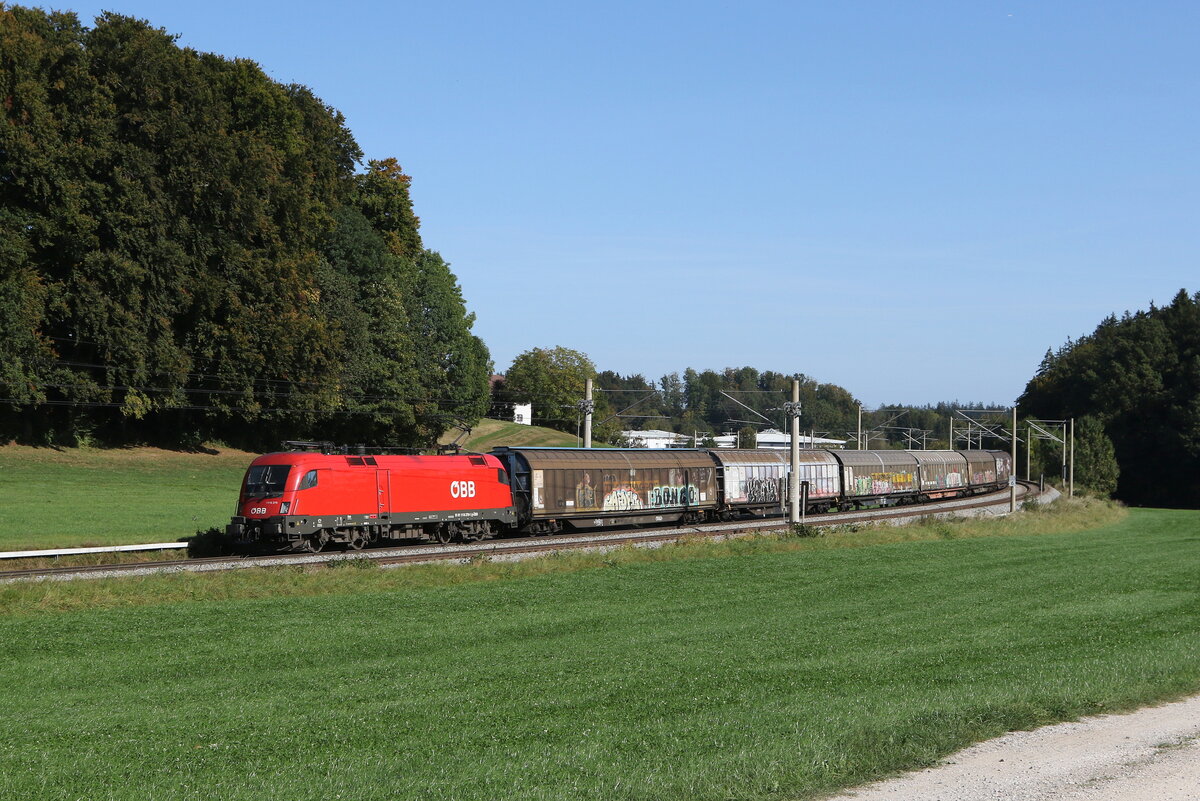 1116 279 mit Schiebewandwagen am 11. Oktober 2023 bei Axdorf.