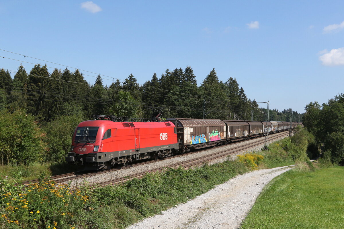 1116 281 mit Schiebewandwagen aus Salzburg kommend am 30. August 2022 bei Grabenstätt.