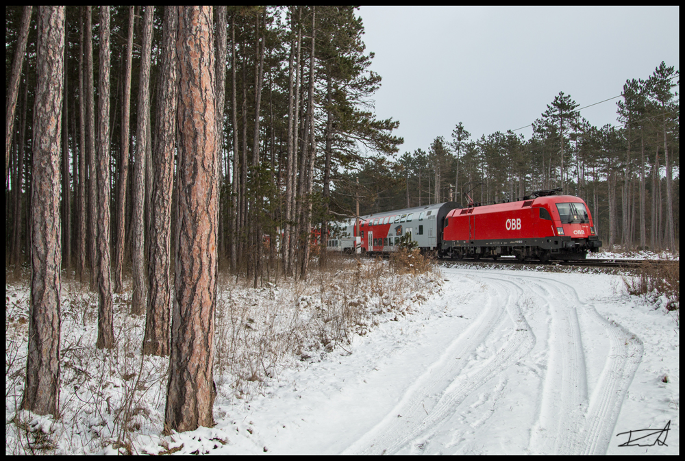 1116.132 zieht den aus Doppelstockwagen gebildeten Regionalexpress durch die Neunkirchner Alee bis nach Payerbach. 06.01.2017 
