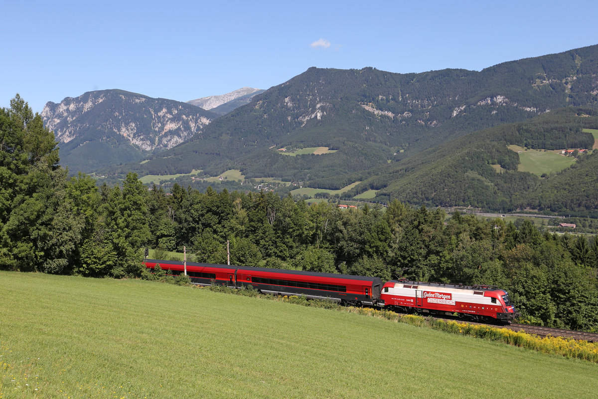 1116.232  Guten Morgen Österreich  mit RJ-559 vor der Kulisse des Schneeberges am Eichberg. 15.8.17